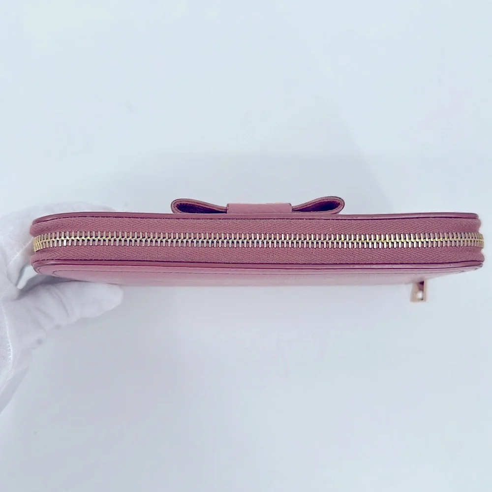 Authentic Prada Saffiano Vernice Leather Bow Zip Wallet-Pink - Picture 7 of 14
